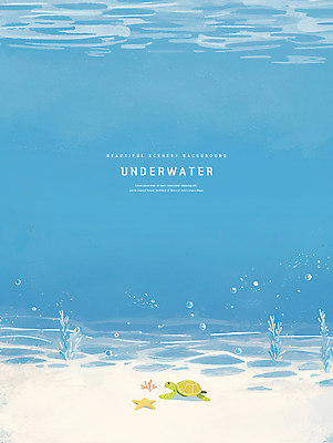 PSD 바다 일러스트 자연 수채화 불가사리 풍경 사람없음 파란색 바닷속 물방울 해초 바다거북 국내일러스트 컬러 극피동물 수중 해조류 거북이 생태계 파일형식