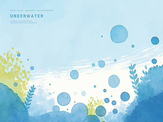 PSD 바다 일러스트 자연 수채화 풍경 사람없음 파란색 바닷속 물방울 해초 국내일러스트 컬러 수중 해조류 생태계 파일형식