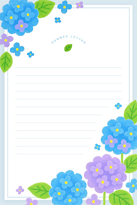 PSD 잎 일러스트 프레임 사람없음 여름 파란색 편지지 수국 국내일러스트 식물 계절 꽃 컬러 편지 파일형식