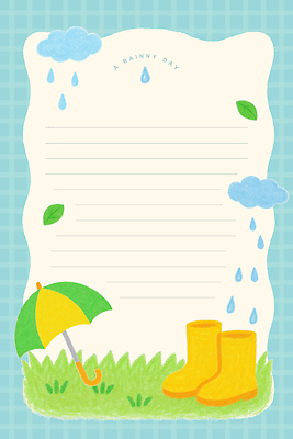 PSD 구름 잎 일러스트 우산 프레임 장화 잔디 사람없음 여름 물방울 빗방울 편지지 국내일러스트 자연요소 식물 계절 신발 비_날씨 편지 파일형식