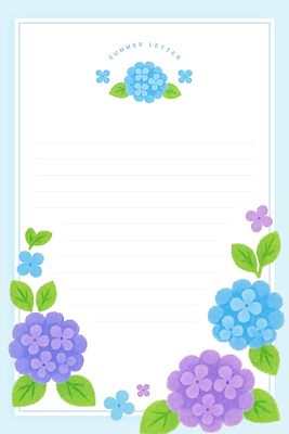 PSD 하늘색 잎 일러스트 프레임 사람없음 여름 편지지 수국 국내일러스트 식물 계절 꽃 파란색 편지 파일형식