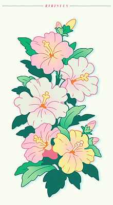 잎 일러스트 여름꽃 사람없음 꽃봉오리 히비스커스 트로피컬아트 국내일러스트 AI파일 식물 꽃 그림 파일형식 벡터 여름_계절