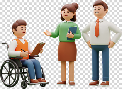 편집이미지 여자 남자 비즈니스 협력 대화 협상 사무실 환경 거래 업무 장애인 직원 휠체어 의견 PNG 소통 이해 포용 컨셉 말하기 사람 작업 장애 파일형식