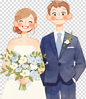 편집이미지 커플 기념일 꽃 행복 신부 꽃다발 포즈 신랑 결혼 결혼식 사랑 미소 정장 기쁨 축하 화려 분위기 PNG 뷰티풀 세리머니 식물 옷 감정 컨셉 관계 표정 이벤트 파일형식