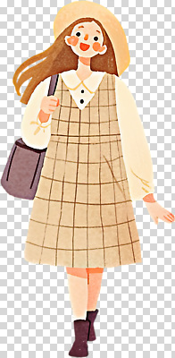 편집이미지 패션 행복 거리 미소 소녀 일상 캐주얼 유행 걷기 기쁨 PNG 베이지색 오후 체크원피스 스타일 옷 원피스 여자 감정 어린이 컬러 모션 표정 라이프 파일형식