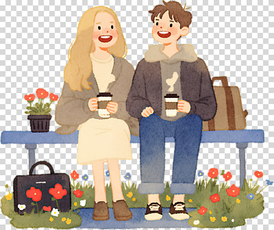 편집이미지 커플 공원 꽃 여유 커피 벤치 자연 날씨 따뜻함 대화 웃음 초원 친구 소풍 봄 편안함 즐거움 주말 PNG 식물 계절 공공시설 감정 음료 의자 관계 표정 말하기 야외활동 감각 생태계 파일형식