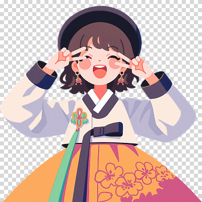 편집이미지 캐릭터 한국문화 전통 디자인 옷 패션 문화 예술 컬러 장신구 웃음 소녀 귀걸이 기쁨 표현 전통의상 한복 즐거움 PNG 동양문화 한국전통 여자 감정 어린이 한국 표정 파일형식