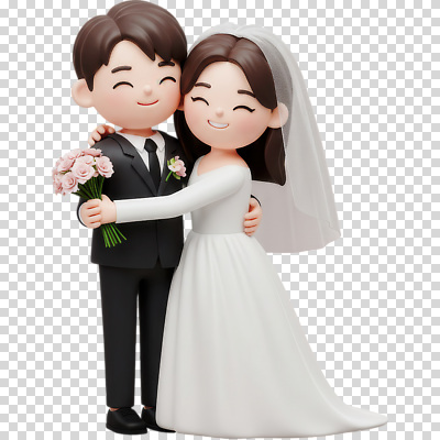 편집이미지 캐릭터 디자인 커플 행복 신부 어린이 꽃다발 웨딩드레스 포즈 신랑 결혼식 기념 형상 사랑 미소 장식 축하 축복 애니메이션 PNG 드레스 꽃 감정 결혼 컨셉 관계 표정 사람 파일형식