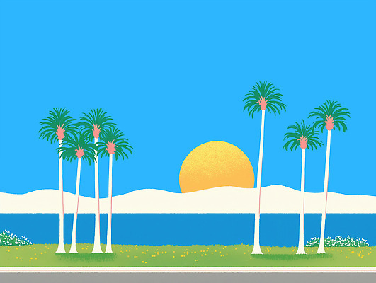 PSD 구름 바다 꽃밭 일러스트 자연 하늘 산 잔디 사람없음 파란색 야자수 태양 일몰 여름풍경 차도 국내일러스트 자연요소 나무 식물 꽃 도로 컬러 풍경 노을 생태계 파일형식 여름_계절