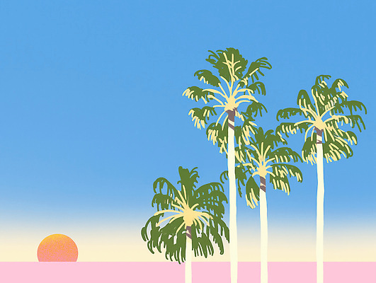 PSD 바다 일러스트 하늘 해변 사람없음 파란색 야자수 태양 일몰 여름풍경 국내일러스트 자연요소 나무 컬러 풍경 노을 파일형식 여름_계절