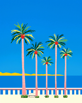 PSD 구름 바다 일러스트 난간 하늘 사람없음 파란색 야자수 여름풍경 국내일러스트 자연요소 나무 컬러 풍경 파일형식 여름_계절