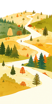 JPG 전신 나무 여행 단풍 일러스트 자연 하늘 휴식 나뭇잎 산 따뜻함 한명 사람 강 평화 걷기 가을풍경 트래킹 산책로 숲 언덕 산길 국내일러스트 AI일러스트 AI콘텐츠 식물 1 길 컨셉 잎 모션 레저 풍경 생태계 파일형식 가을_계절