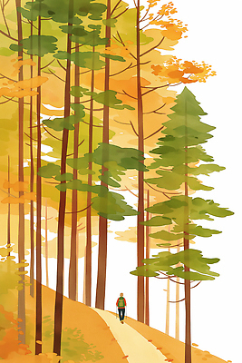 JPG 전신 나무 여유 여행 단풍 일러스트 자연 산 따뜻함 한명 사람 노란색 평화 걷기 가을풍경 산책 트래킹 숲 산길 울창 국내일러스트 AI일러스트 AI콘텐츠 식물 1 감정 길 컬러 컨셉 잎 모션 레저 휴식 풍경 생태계 파일형식 가을_계절