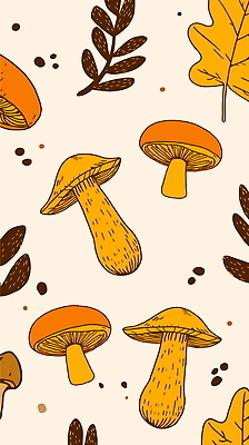 디자인 잎 무늬 패턴 일러스트 자연 사람없음 노란색 주황색 버섯 가을 빈티지 국내일러스트 AI파일 식물 계절 컬러 컨셉 생태계 파일형식 벡터