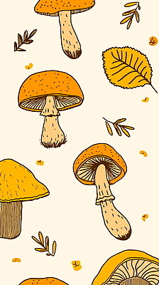 디자인 낙엽 무늬 패턴 일러스트 자연 사람없음 그래픽 노란색 버섯 가을 빈티지 국내일러스트 AI파일 계절 컬러 컨셉 잎 생태계 파일형식 벡터