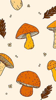 디자인 무늬 패턴 일러스트 자연 나뭇잎 사람없음 노란색 버섯 가을 빈티지 색채 국내일러스트 AI파일 계절 컬러 컨셉 잎 생태계 파일형식 벡터