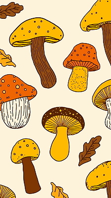 디자인 무늬 패턴 일러스트 자연 사람없음 노란색 주황색 버섯 가을 빈티지 국내일러스트 AI파일 계절 컬러 컨셉 생태계 파일형식 벡터