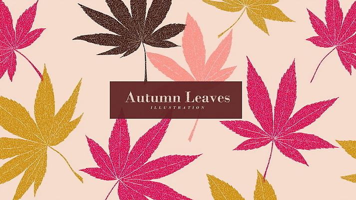 PSD 디자인 분홍색 백그라운드 단풍 낙엽 패턴 일러스트 자연 페인팅 나뭇잎 풍경 사람없음 가을 손그림 국내일러스트 계절 컬러 잎 무늬 생태계 파일형식