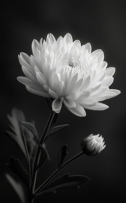 JPG 편집이미지 국화 흑백 사람없음 검은색 꽃봉오리 애도 장례 추모 편집실사 AI포토 AI콘텐츠 꽃 컬러 촬영기법 CG 파일형식