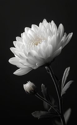 JPG 편집이미지 국화 흑백 사람없음 검은색 꽃봉오리 애도 장례 추모 편집실사 AI포토 AI콘텐츠 꽃 컬러 촬영기법 CG 파일형식