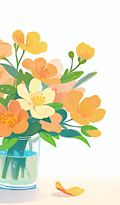 PSD 디자인 꽃잎 컬러 꽃다발 잎 일러스트 여름꽃 수채화 따뜻함 사람없음 꽃병 주황색 국내일러스트 식물 꽃 파일형식 여름_계절