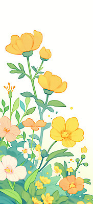 PSD 계절 화초 컬러 잎 일러스트 여름꽃 수채화 사람없음 정원 주황색 꽃봉오리 국내일러스트 식물 꽃 파일형식 여름_계절