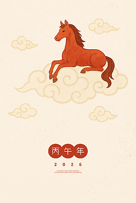 PSD 구름 디자인 엎드리기 일러스트 자연 수채화 새해 앉기 사람없음 빨간색 말띠 구름문양 2026년 국내일러스트 병오년 붉은말 자연요소 문양 컬러 모션 십이지신 말_동물 연도 생태계 파일형식 구름_자연