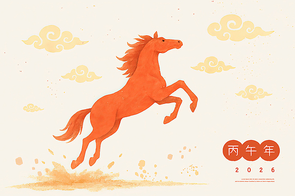 PSD 구름 디자인 예술 일러스트 수채화 새해 사람없음 빨간색 점프 힘 자유 말띠 구름문양 2026년 국내일러스트 병오년 붉은말 자연요소 문양 컬러 컨셉 모션 십이지신 말_동물 연도 파일형식 구름_자연