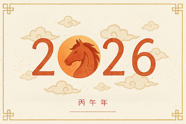 PSD 구름 디자인 예술 일러스트 수채화 새해 기념 사람없음 빨간색 태양 전통문양 말띠 구름문양 2026년 국내일러스트 병오년 붉은말 자연요소 전통 문양 컬러 십이지신 말_동물 연도 파일형식 구름_자연