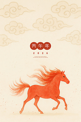 PSD 구름 디자인 예술 일러스트 자연 수채화 새해 기념 사람없음 빨간색 달리기 태양 말띠 구름문양 2026년 국내일러스트 병오년 붉은말 자연요소 문양 컬러 모션 십이지신 말_동물 연도 생태계 파일형식 구름_자연