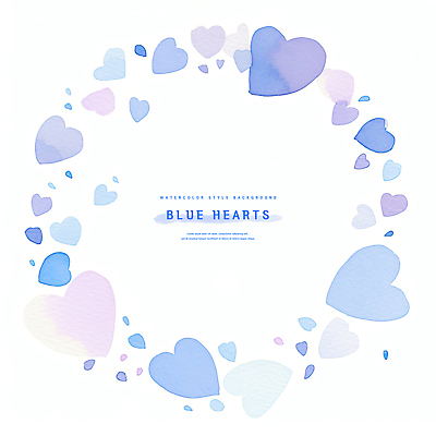 PSD 디자인 백그라운드 일러스트 수채화 사랑 사람없음 파란색 하트 심플 부드러움 감성 원형프레임 국내일러스트 모양 감정 컬러 컨셉 프레임 원형 감각 파일형식