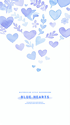 PSD 디자인 예술 백그라운드 잎 일러스트 추상 수채화 사랑 사람없음 파란색 하트 부드러움 감성 국내일러스트 모양 식물 감정 컬러 컨셉 무늬 감각 파일형식