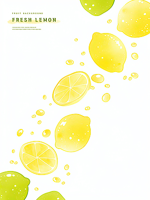 PSD 백그라운드 일러스트 단면 수채화 사람없음 노란색 물방울 신선 레몬 상큼 과즙 국내일러스트 컬러 과일 파일형식