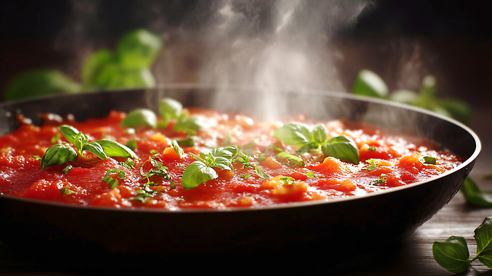 JPG 편집이미지 그릇 사람없음 레스토랑 프라이팬 이탈리아음식 바질 토마토소스 토마토스파게티 토마토파스타 편집실사 AI포토 AI콘텐츠 식기 주방용품 파스타 서양음식 스파게티 식당 소스_음식 CG 파일형식