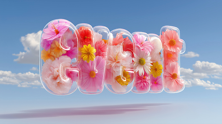 JPG 구름 편집이미지 알파벳 꽃 하늘 이벤트 타이포그라피 사람없음 3D 투명 이미지편집 편집3D AI컴퓨터그래픽 AI콘텐츠 자연요소 식물 문자 영어 디지털합성 파일형식