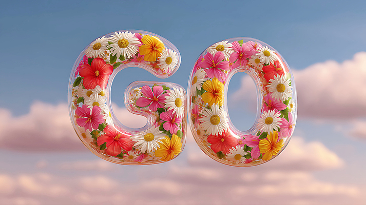 JPG 구름 편집이미지 알파벳 꽃 하늘 타이포그라피 사람없음 3D 투명 go 이미지편집 편집3D AI컴퓨터그래픽 AI콘텐츠 자연요소 식물 문자 영어 디지털합성 파일형식