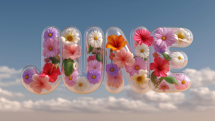 JPG 구름 편집이미지 알파벳 꽃 하늘 타이포그라피 사람없음 3D 투명 6월 이미지편집 편집3D AI컴퓨터그래픽 AI콘텐츠 자연요소 식물 문자 영어 날짜 디지털합성 파일형식