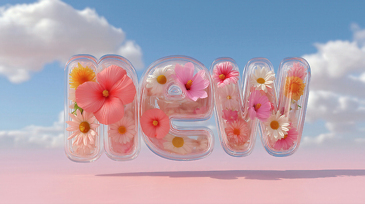 JPG 구름 편집이미지 알파벳 꽃 하늘 새로움 타이포그라피 사람없음 3D 투명 new 이미지편집 편집3D AI컴퓨터그래픽 AI콘텐츠 자연요소 식물 문자 영어 컨셉 디지털합성 파일형식