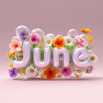 JPG 편집이미지 알파벳 꽃 분홍색 타이포그라피 사람없음 3D 비눗방울 6월 이미지편집 편집3D AI컴퓨터그래픽 AI콘텐츠 식물 문자 영어 컬러 날짜 디지털합성 파일형식