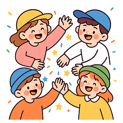 모자 여자 남자 행복 어린이 일러스트 웃음 여러명 상반신 친구 컬러풀 손들기 즐거움 교류 국내일러스트 AI파일 잡화 감정 컬러 다수 관계 모션 표정 사람 파일형식 벡터