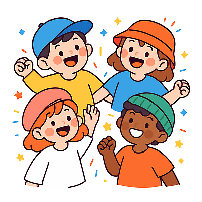 모자 여자 남자 행복 어린이 일러스트 웃음 여러명 상반신 친구 컬러풀 손들기 기쁨 국내일러스트 AI파일 잡화 감정 컬러 다수 관계 모션 표정 사람 파일형식 벡터