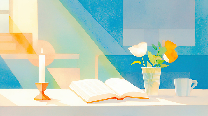 JPG 기독교 일러스트 초 수채화 사람없음 빛 햇빛 꽃병 성경 고요 천주교 창가 국내일러스트 AI일러스트 AI콘텐츠 꽃 종교 종교용품 창문 태양 파일형식