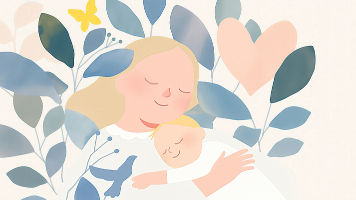 JPG 여자 꽃 행복 나비 잎 일러스트 포옹 엄마 사랑 미소 상반신 두명 부모 눈감음 하트 아기 모성애 국내일러스트 AI일러스트 AI콘텐츠 모양 식물 감정 곤충 가족 안기 모션 표정 사람 파일형식