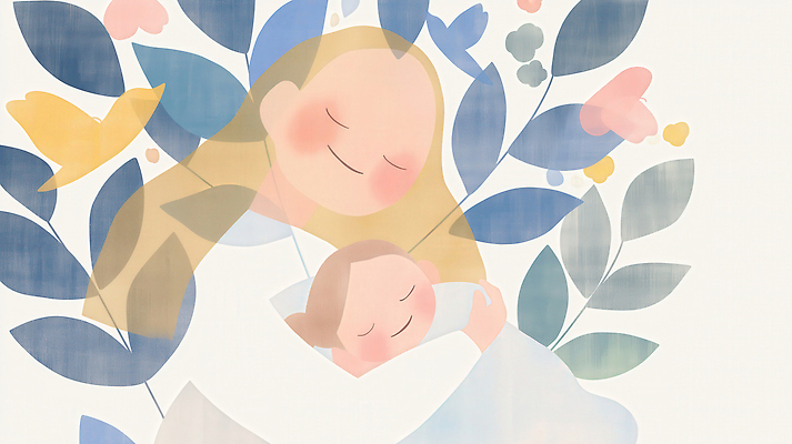 JPG 여자 꽃 나비 잎 일러스트 포옹 엄마 사랑 미소 상반신 두명 눈감음 아기 모성애 국내일러스트 AI일러스트 AI콘텐츠 식물 감정 곤충 가족 안기 모션 표정 사람 파일형식