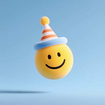 JPG 편집이미지 얼굴 미소 사람없음 노란색 3D 고깔모자 이모지 편집3D AI컴퓨터그래픽 AI콘텐츠 모자_잡화 컬러 표정 신체부위 디지털합성 파일형식