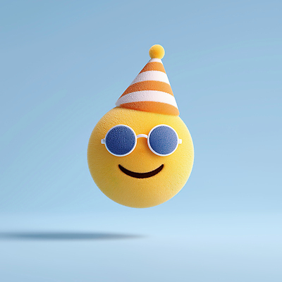 JPG 편집이미지 얼굴 미소 사람없음 선글라스 노란색 3D 고깔모자 이모지 편집3D AI컴퓨터그래픽 AI콘텐츠 모자_잡화 안경 컬러 표정 신체부위 디지털합성 파일형식