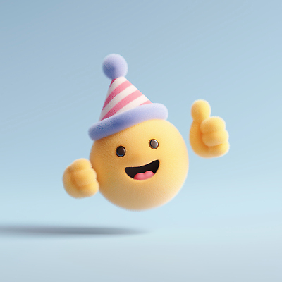 JPG 편집이미지 얼굴 미소 사람없음 노란색 3D 고깔모자 따봉 이모지 편집3D AI컴퓨터그래픽 AI콘텐츠 모자_잡화 컬러 표정 신체부위 최고 디지털합성 파일형식