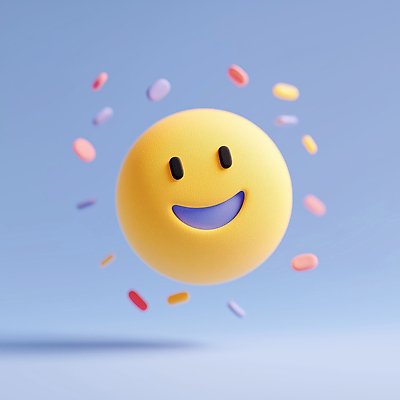 JPG 편집이미지 얼굴 미소 사람없음 노란색 3D 고깔모자 꽃가루 이모지 편집3D AI컴퓨터그래픽 AI콘텐츠 모자_잡화 컬러 표정 신체부위 가루 디지털합성 파일형식