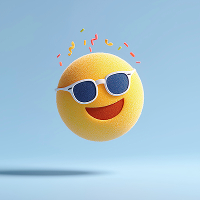 JPG 편집이미지 얼굴 미소 사람없음 선글라스 노란색 3D 꽃가루 이모지 편집3D AI컴퓨터그래픽 AI콘텐츠 안경 컬러 표정 신체부위 가루 디지털합성 파일형식