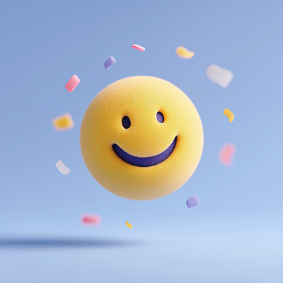 JPG 편집이미지 얼굴 미소 사람없음 노란색 3D 꽃가루 이모지 편집3D AI컴퓨터그래픽 AI콘텐츠 컬러 표정 신체부위 가루 디지털합성 파일형식